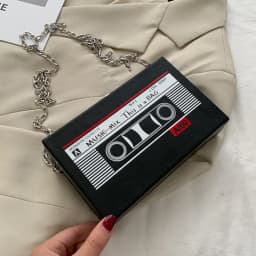 Women Cute Sling Bag Radio Shape Mini Chain Purse PU Leather Tape Recorder Print Ladies Daily Commute Bag