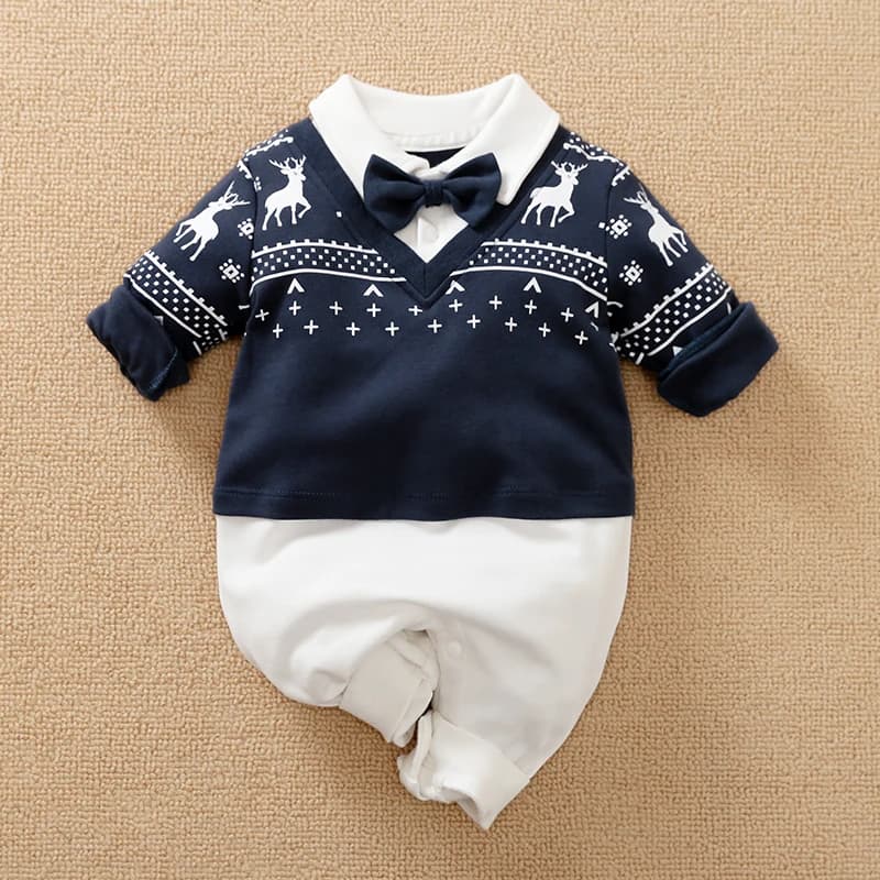 Newborn Gentleman Style Clothes Spring And Autumn Long Sleeved Pure Cotton Jumpsuit British Handsome Baby Boy Wedding Costume