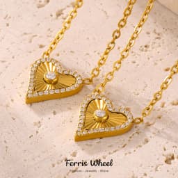 Vintage Heart Pendant Necklace Bracelet For Women Zircon Waterproof Stainless Steel Chain Banquet Daily Jewelry Gift