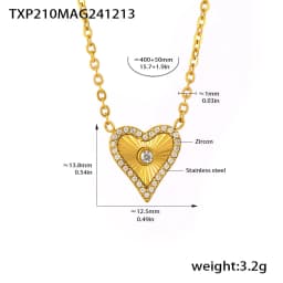 Vintage Heart Pendant Necklace Bracelet For Women Zircon Waterproof Stainless Steel Chain Banquet Daily Jewelry Gift