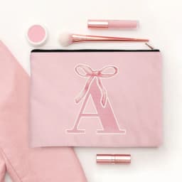 Pink Makeup Bags Initial Letter Cosmetic Zipper Pouch for Sister Girls Beauty School Graduation Travel Organizer Toiletries Bag