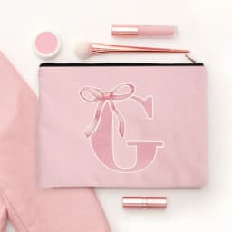 Pink Makeup Bags Initial Letter Cosmetic Zipper Pouch for Sister Girls Beauty School Graduation Travel Organizer Toiletries Bag