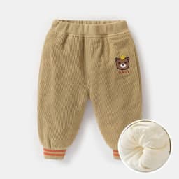 1pcs Boys Girls Winter Velvet Corduroy Kid Pants Little Bear Cartoon Mid Waist Warm Pantalone Baggy Thick Plush Children Trouser