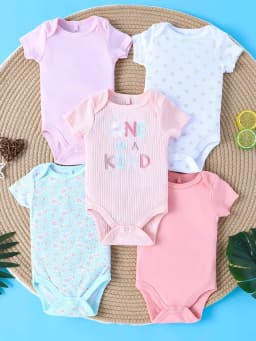 Girl Clothes 5PCS Baby Baby Girls Onesie Summer Cotton Fabric Short-Sleeved Jumpsuit Newborn Baby Clothes 0-9 Months