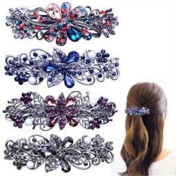 4pcs/pack Hair Barrettes for Women Ladies Flower Crystal Rhinestones Barrettes Pearl Spring Hair Clip Ponytail Holders Barrettes
