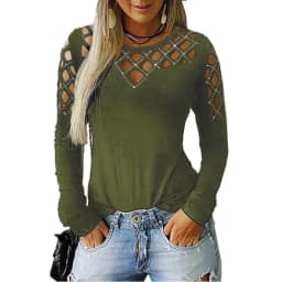 Big Size Women's Hollow Hot Drilling Long Sleeve T-Shirt Tops Women