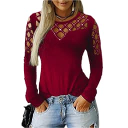 Big Size Women's Hollow Hot Drilling Long Sleeve T-Shirt Tops Women