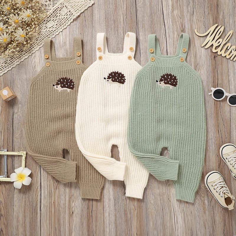 Baby Girls Boys Rompers Cute Hedgehog Knitted Newborn Sleeveless Sunsuits Jumpsuits 0-18m Infant Unisex Overalls Toddler Costume