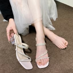 2025 Summer New Rhinestone Fish Mouth Thick Heel Flip-flops High Heels Fashionable Sexy Banquet Sandals for Women