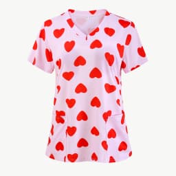 Women's Heart Shape Printed Surgical Gown Tops Short Sleeve V Neck Nurse Uniform Shirt with Pocket T-Shirt Nursing Work Tops