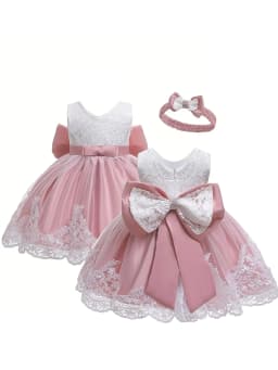 Newborn Girl Lace White Dress with Bow Headband 100 Days Baby Girl Christening Party Gown Summer Photoshoot Photography Outfits