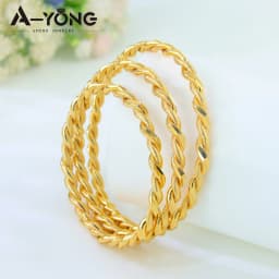 Arabic Kid's Gold Color Twist Rope Bracelet 21k Gold Plated Luxury Italian Fashion Cuff Bangles Islamic Child Ramadan Jewelry