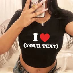 DIY Customize Your Text Couple Summer Casual Short Sleeve O Neck Cropped Navel Women Crop Tops Soft Bodycon Fashion Tees Blouse