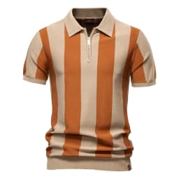 AIOPESON 2025 New Summer Men's Breathable Striped Contrast Panel Polo Shirt - Casual Short Sleeve Knit Shirt with Comfort Fit