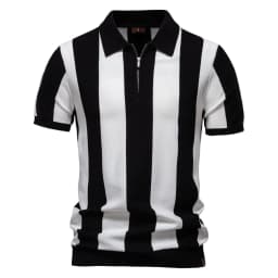 AIOPESON 2025 New Summer Men's Breathable Striped Contrast Panel Polo Shirt - Casual Short Sleeve Knit Shirt with Comfort Fit