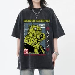 Anime Dorohedoro Gyoza Crazy Hungry Bug Vintage Washed T-shirt Men Women Manga Graphic T-shirts Gothic Horror Oversized T Shirts