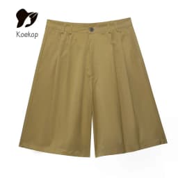 Koekop Women's Fashion Solid Color Lapel Pocket Embellished Shirt and Vintage Casual Women's Funky Ladies Pleated Shorts