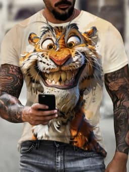 Men's Funny Animals 3D Printed T-Shirt Street Casual Street Casual Everyday Short Sleeve Tee Tops Summer Round Neck Men Clothing