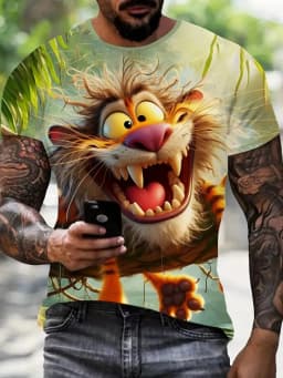Men's Funny Animals 3D Printed T-Shirt Street Casual Street Casual Everyday Short Sleeve Tee Tops Summer Round Neck Men Clothing