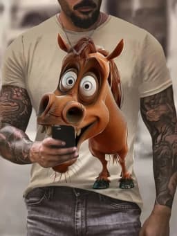 Men's Funny Animals 3D Printed T-Shirt Street Casual Street Casual Everyday Short Sleeve Tee Tops Summer Round Neck Men Clothing