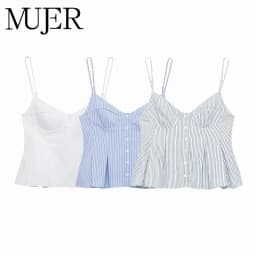MUJER 2025 Striped Pleated Tops for Women White Sexy Backless Top Women Strap Camisole Beach Top Female Tanks Camis Women's Tops