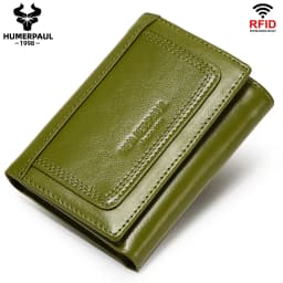HUMERPAUL Genuine Leather Trifold Short Wallet for Mens High Quality Zipper Coin Pocket Slim RFID Card Holder Money Bags
