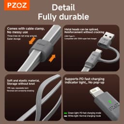 PZOZ For 3 in 1 charger fast charging cable usb c to type c micro lightning iPhone iPad MacBook Samsung Huawei led display cable