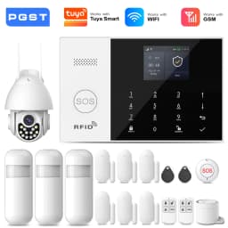 PGST 4G 2G GSM WiFi Alarm System House Home Security Protection Alarm System Kit Door Sensor Works with Tuya Smart Life Alexa