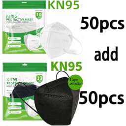 50/100pcs Black and White Masks Adult KN95 Masks Facial Travel Use Dustproof 5-Layer Breathable Design Adjustable Nose Bridge
