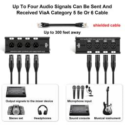 4 Channel 3Pin XLR to RJ45 Audio Extender STP Cat5 Cat6 DMX512 Network Signal Extender for Stage Sound Lighting Studio