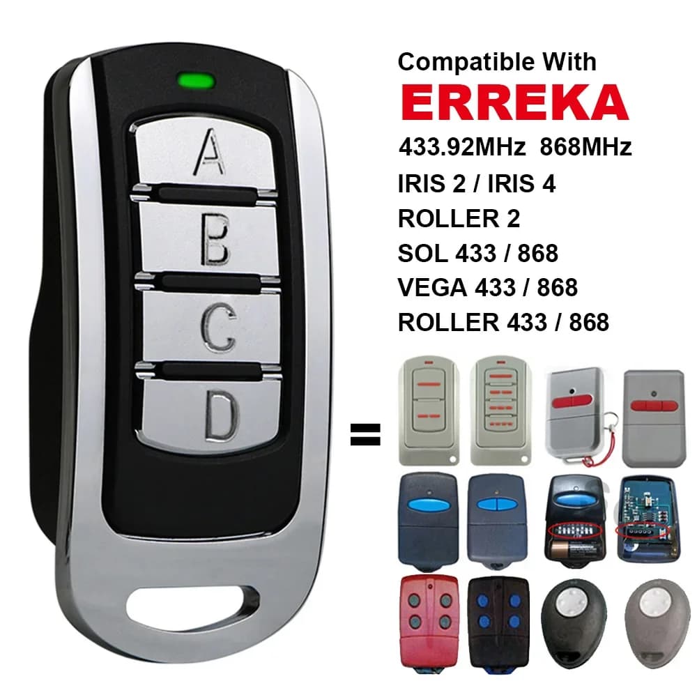 ERREKA IRIS EVO IRIS2 IRIS4 ROLLER1 ROLLER2 SOL LIRA VEGA ROLLER 4 Garage Door Remote Control 433MHz 868MHz Gate Opener