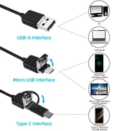 KERUI New 7mm Endoscope Camera 3 in 1 Mini Camera Type C/Micro USB/USB-A Interface Inspection Borescope for Android Phones PC