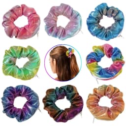 Hidden Safe Hair Tie Laser Cloth Rainbow Hair Scrunchie Hidden Storage Compartment With Zip Stash Pocket Woman Travel Safe