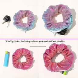 Hidden Safe Hair Tie Laser Cloth Rainbow Hair Scrunchie Hidden Storage Compartment With Zip Stash Pocket Woman Travel Safe