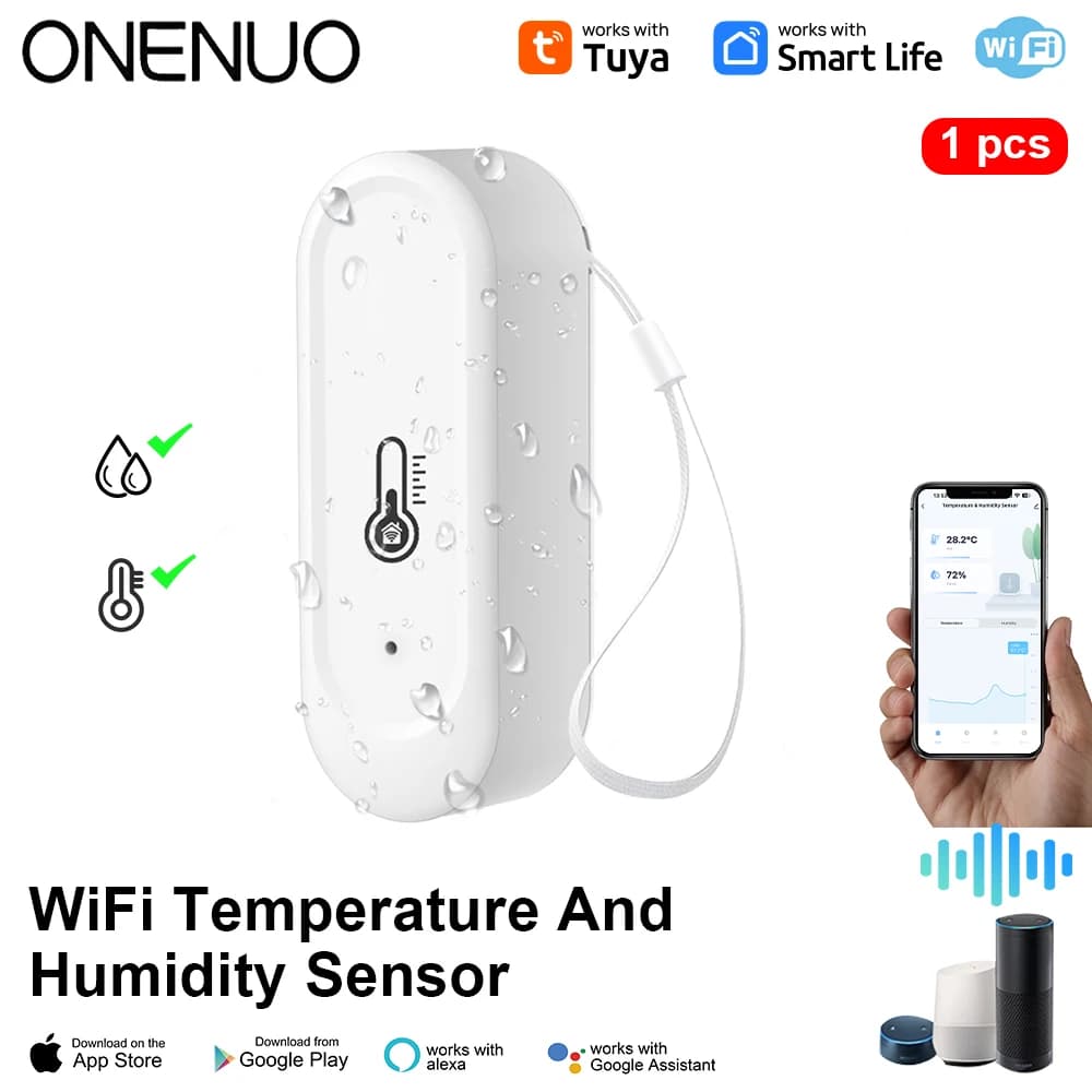 Waterproof Temperature Humidity Sensors IP65 Outdoor/ Indoor Smart Home Tuya Sensor Support Alexa Googe Assistant