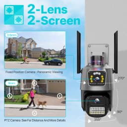 Outdoor Wifi PTZ Camera 4K 8MP HD Dual-Lens Dual Screen Camera AI Auto Tracking 4MP Video Surveillance Police Light Alarm iCSee