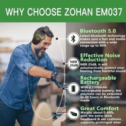 ZOHAN Hearing Protection Bluetooth Headphone Earmuffs Headphones Safety Noise Reduction 25dB NRR Protector for Mowing Music