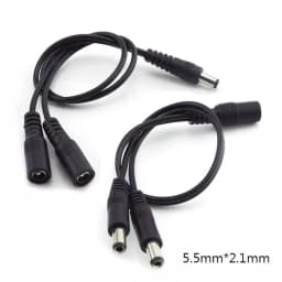 5.5mm X 2.1mm 1 Female to 2 Male Female 2 Way Connector DC Plug Power Supply Splitter Cable for CCTV LED Strip Light Adapter W1