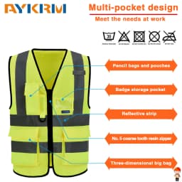 AYKRM 21 Colour (XS-8XL) Hi Vis Viz High Visibility Reflective Zip Pocket Security Waistcoats Jacket Workwear Vests