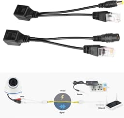 Passive PoE Injector and PoE Splitter Kit with RJ45 Ethernet and Power via DC 5.5x2.1 mm F/M Adaptor Connector 5 Pairs