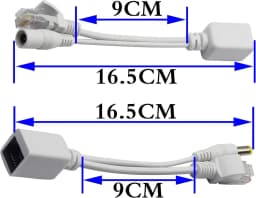 Passive PoE Injector and PoE Splitter Kit with RJ45 Ethernet and Power via DC 5.5x2.1 mm F/M Adaptor Connector 5 Pairs