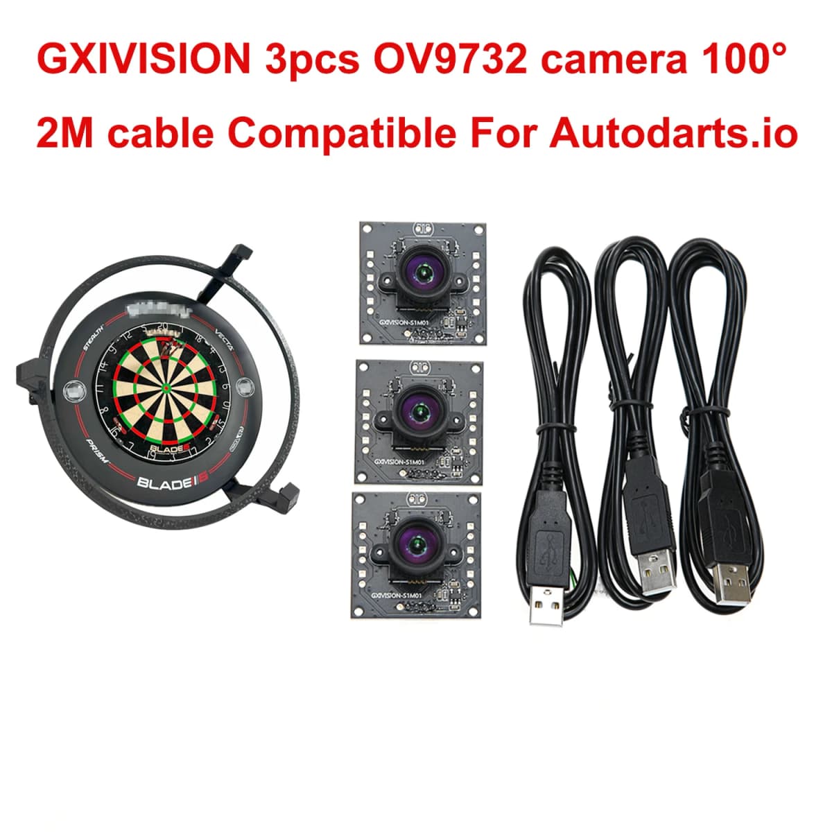 GXIVISION 3pcs IMX179/OV2710/OV2735/OV9732 100 Degree 30fps 2M Cable Camera Module Compatible For Autodarts.io,USB Free Driver