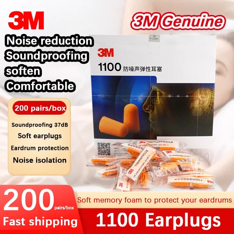 3M Earplugs Model 1100 2 Foam Earplugs Protection Noise Protection No Tear Dirt Resistant Flexible Work Study Rest Sleep1100