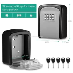 Key Lock Box Wall Mounted Stainless Steel Key Safe Weatherproof 4 Combination Key Storage Lock Box for Indoor and Outdoor Use
