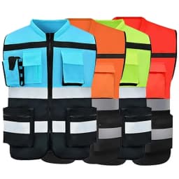 Custom Logo Safety Vest for Construction Work Two Tone High Visibillity Workwear Vest with Pockets and Zipper