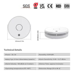 V-COME Standalone Smoke Detector with 10-Year Lithium Battery, Photoelectric Smoke Alarm, CE, UKCA, DIN EN 14604, VS02