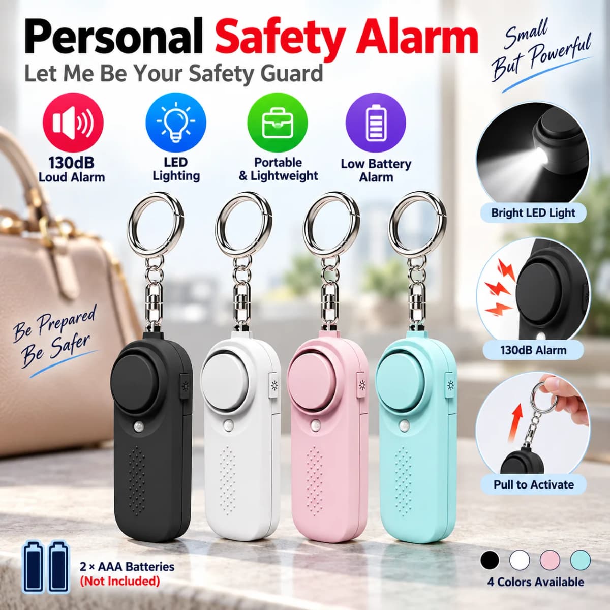 130db Protect Alert Personal Defense Siren Anti-attack Security for Children Girl Older Women Carrying Loud Panic Alarm