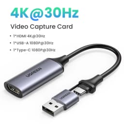 UGREEN Video Capture Card 4K HDMI to USB/Type-c Video Grabber for PC Computer Camera Gaming Live Streaming Video Recorder