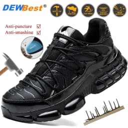 Men's New High-Top Knob Buckle Lightweight Breathable Anti-Smash Steel Head Anti-Stabbing Safety Protection Work Shoes
