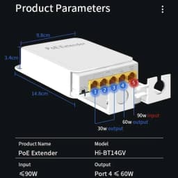 5-Port POE Extender 4-Port Repeater Outdoor Waterproof 100/1000Mbps Network Switch IP55 VLAN 44-57V for IP Camera Wireless AP
